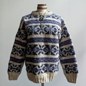Vintage Wool Chunky Knit Fairisle Sweater Cosby Grandpa Cottagecore Top Medium